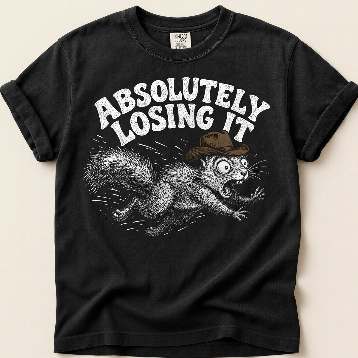 Absolutely Losing It Squirrel Tee on Black