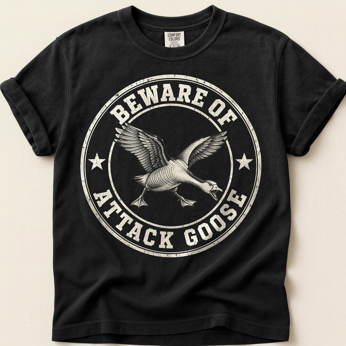 Beware Of Attack Goose T-Shirt on Black