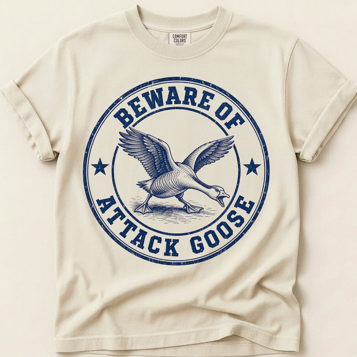 Beware Of Attack Goose T-Shirt on Ivory
