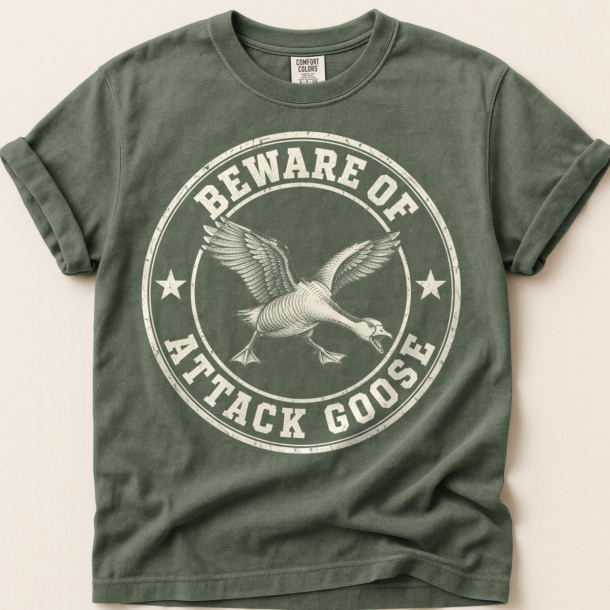 Beware Of Attack Goose T-Shirt on Moss