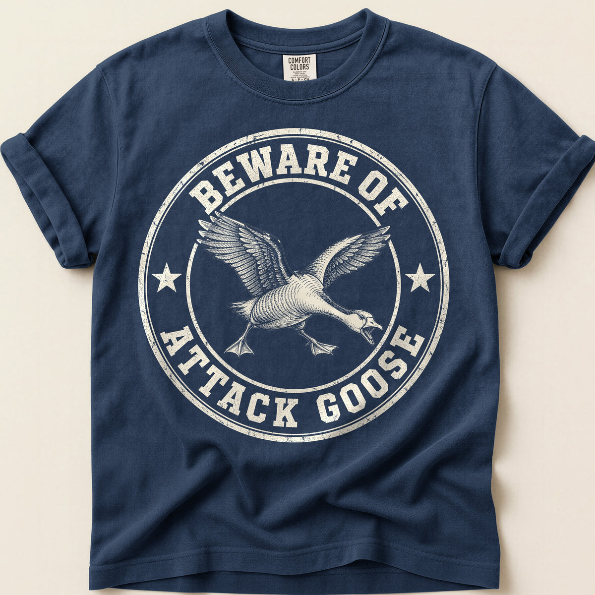 Beware Of Attack Goose T-Shirt on Navy