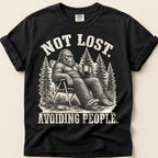 Avoiding People Bigfoot T-Shirt on Black