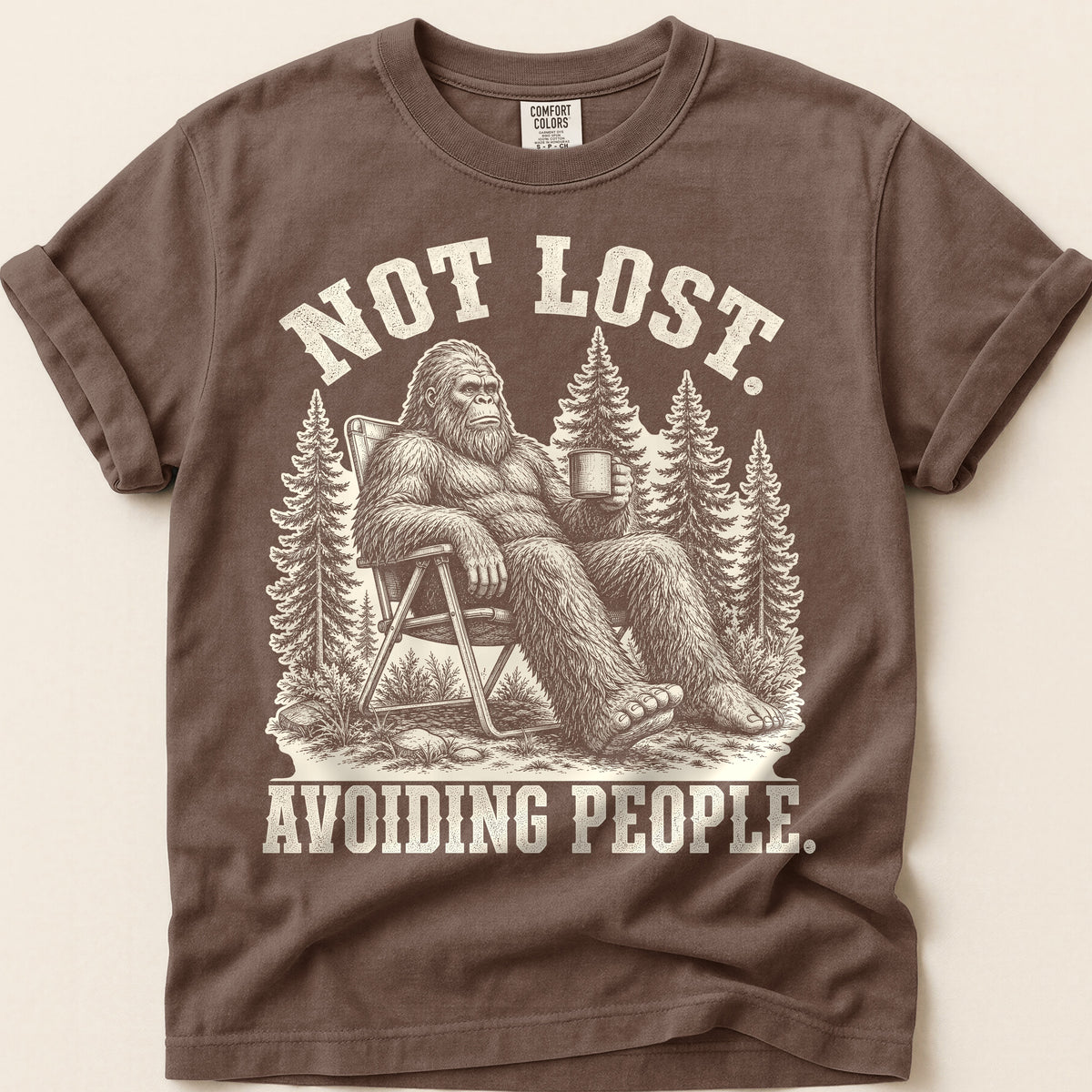 Avoiding People Bigfoot T-Shirt on Espresso