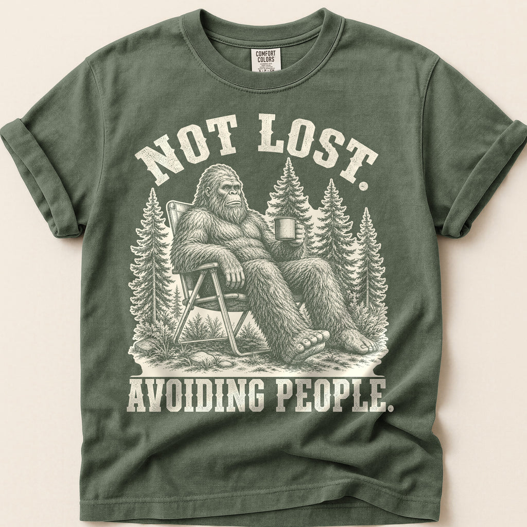 Avoiding People Bigfoot T-Shirt on Moss