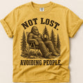 Avoiding People Bigfoot T-Shirt on Mustard