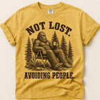 Avoiding People Bigfoot T-Shirt on Mustard