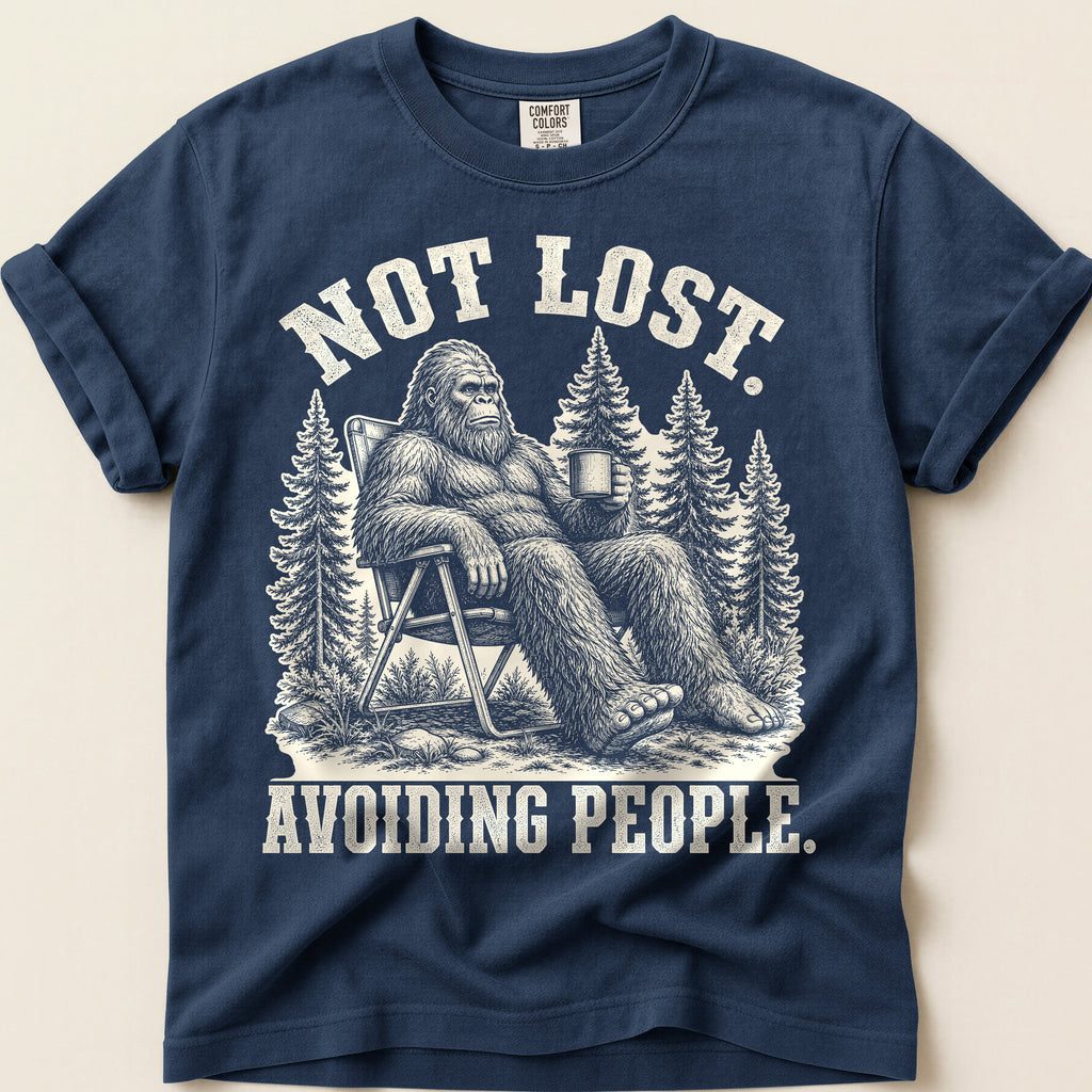 Avoiding People Bigfoot T-Shirt on Navy