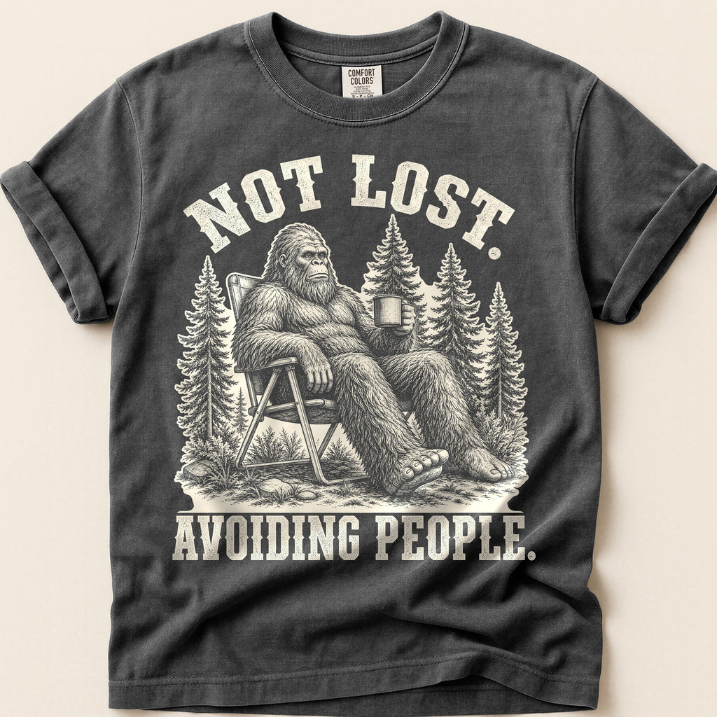 Avoiding People Bigfoot T-Shirt on Pepper