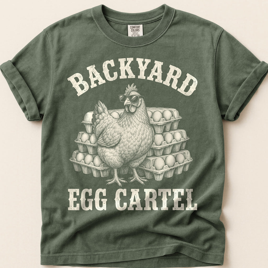 Backyard Egg Cartel T-Shirt on Moss