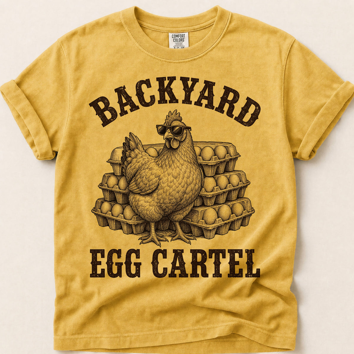 Backyard Egg Cartel T-Shirt on Mustard