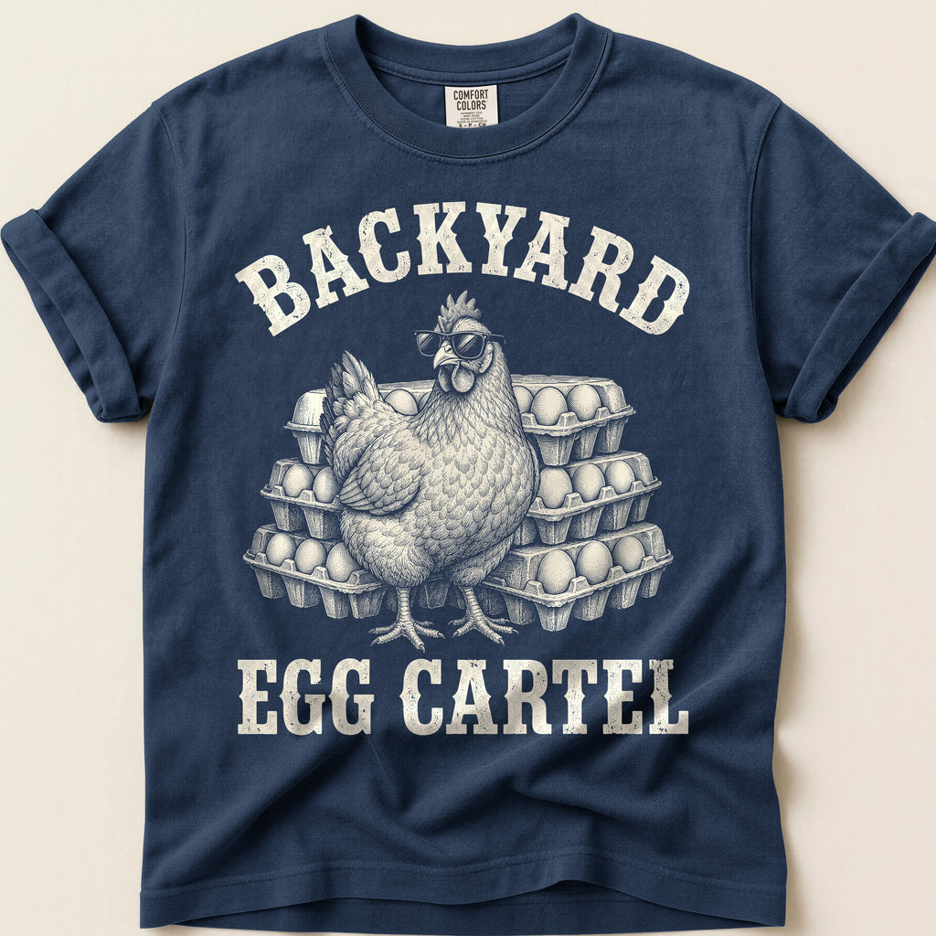 Backyard Egg Cartel T-Shirt on Navy