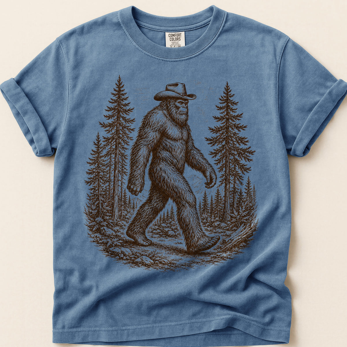 Bigfoot Portrait Tee on Blue Jean