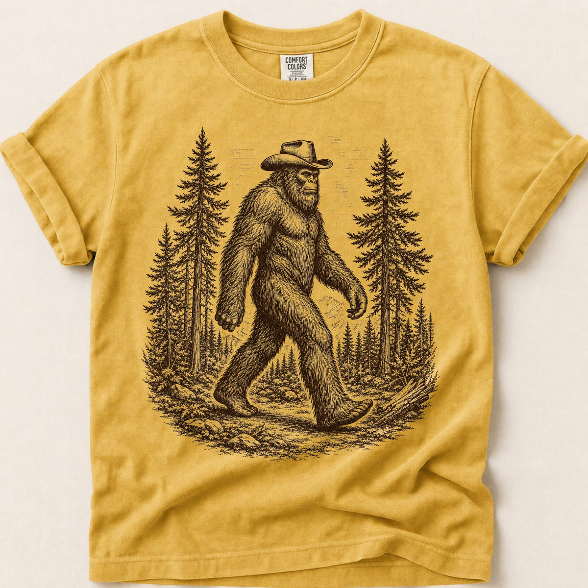 Bigfoot Portrait Tee on Mustard