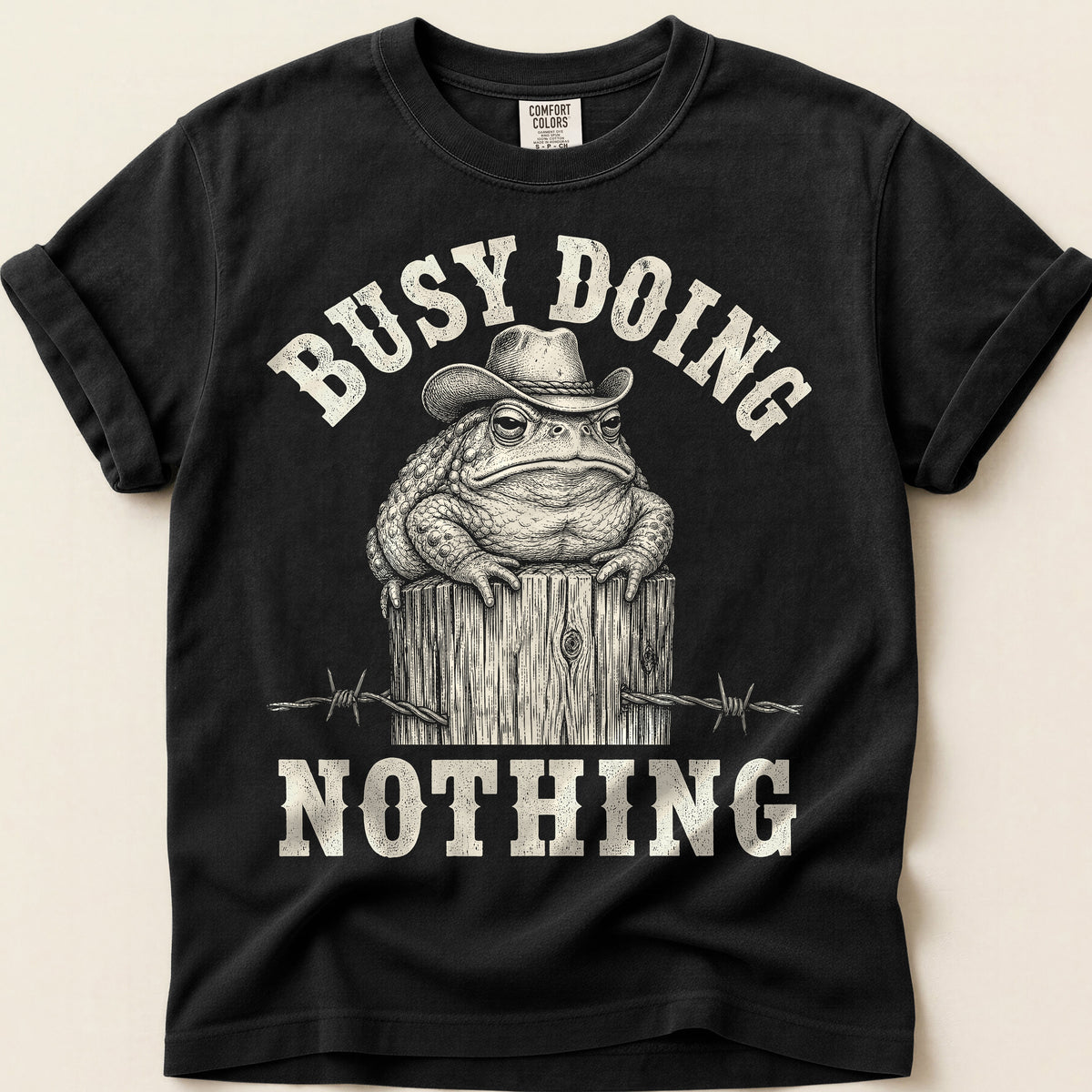 Busy Doing Nothing Toad T-Shirt on Black