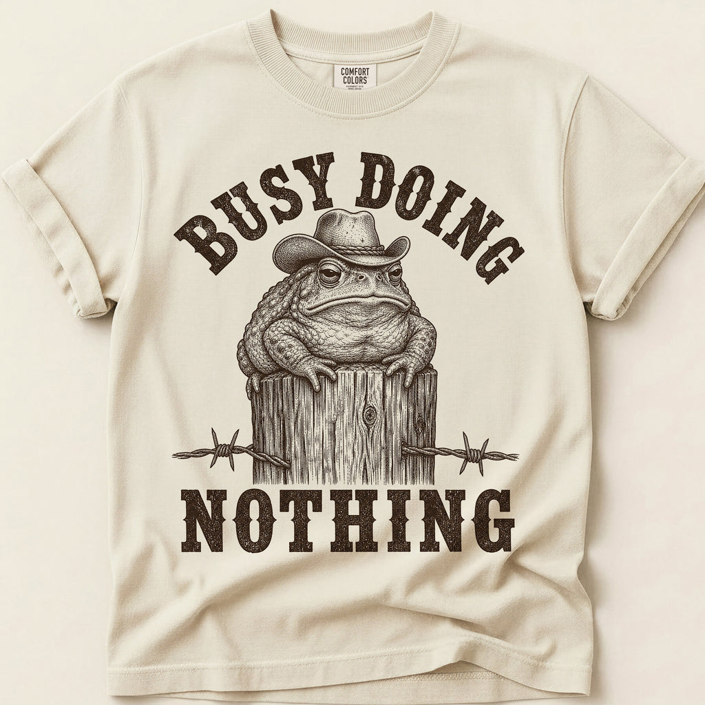 Busy Doing Nothing Toad T-Shirt on Ivory