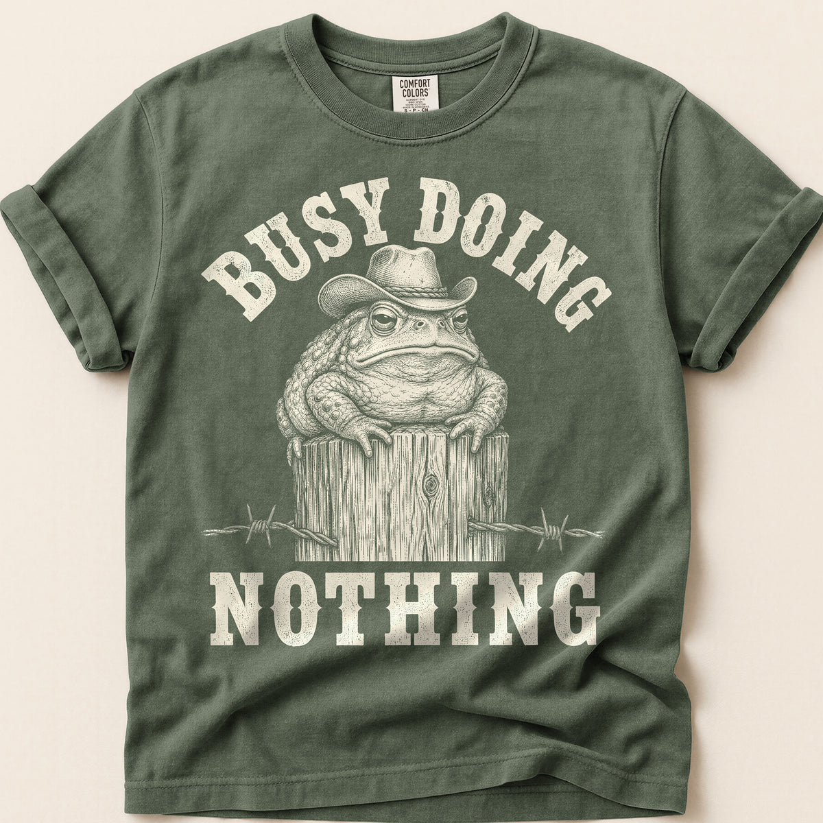 Busy Doing Nothing Toad T-Shirt on Moss