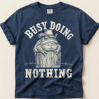 Busy Doing Nothing Toad T-Shirt on Navy