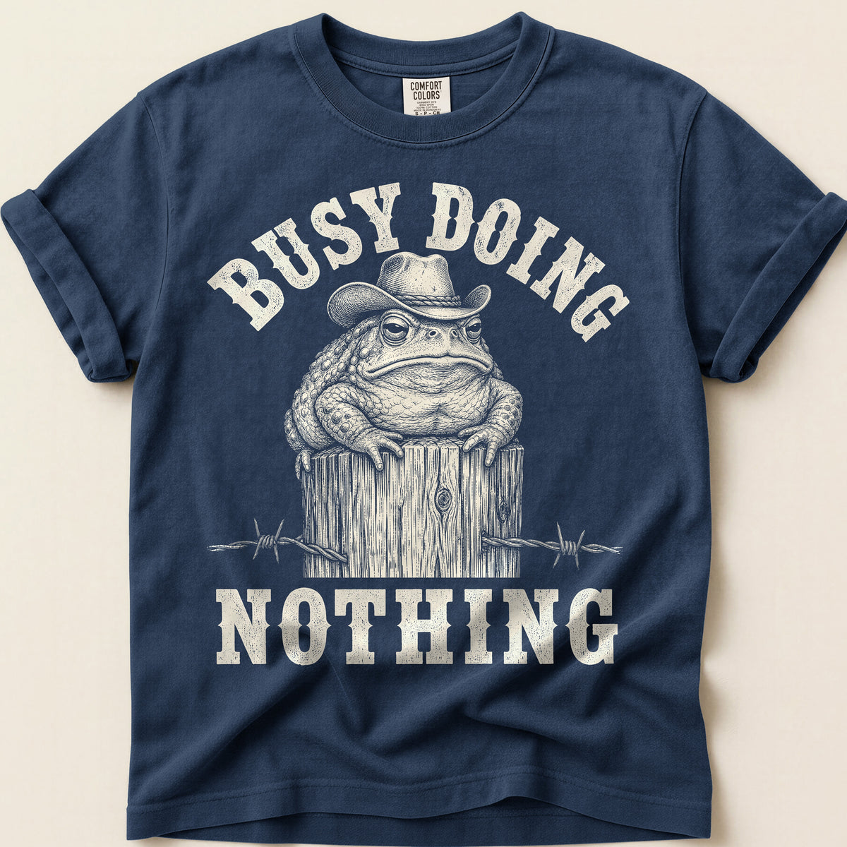 Busy Doing Nothing Toad T-Shirt on Navy