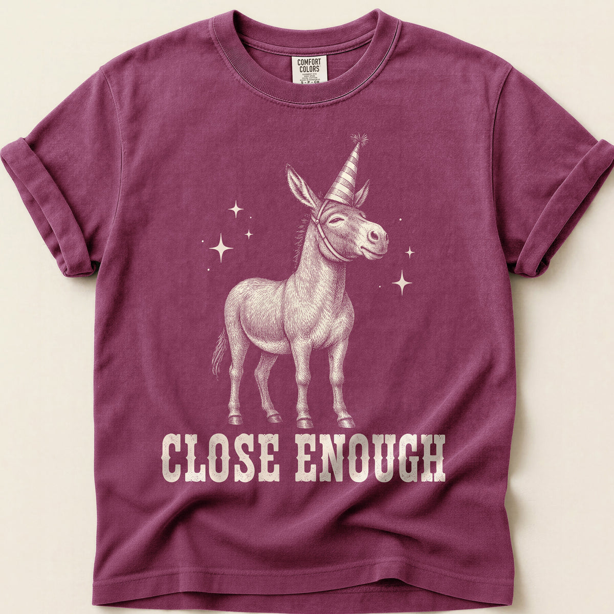 Close Enough Donkey T-Shirt on Berry