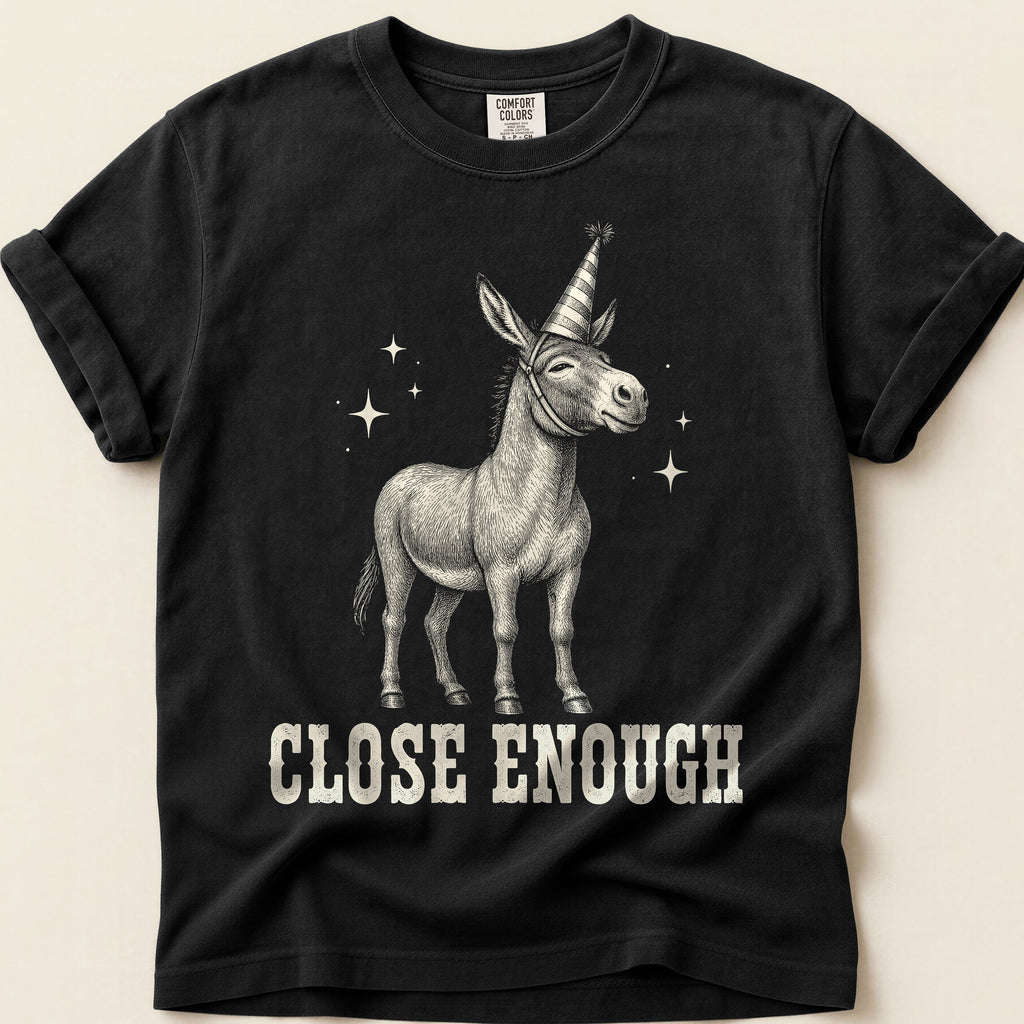 Close Enough Donkey T-Shirt on Black