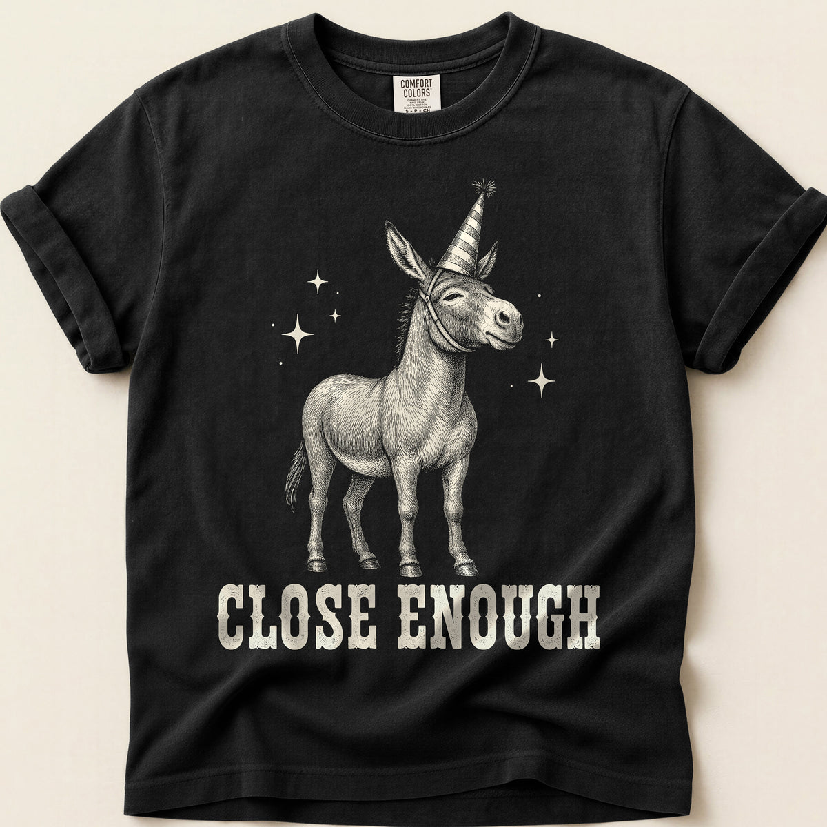 Close Enough Donkey T-Shirt on Black