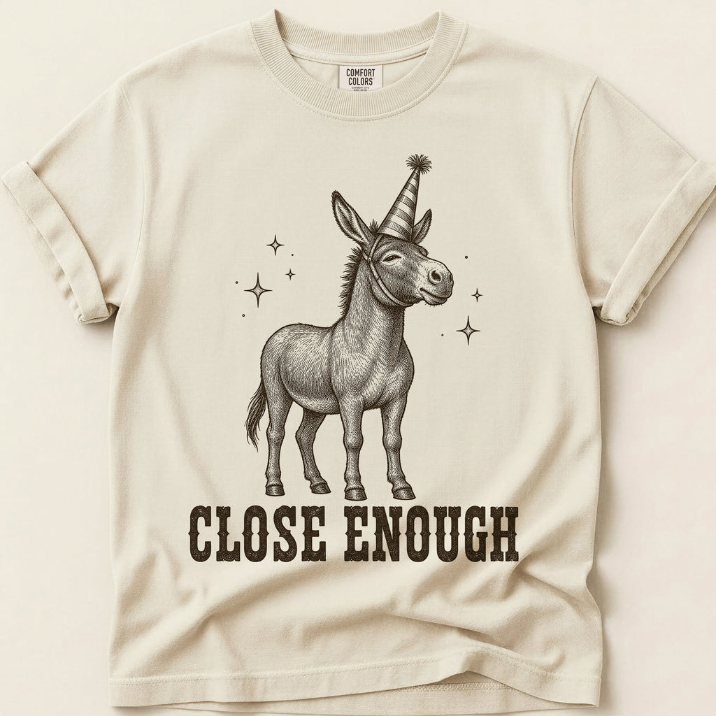 Close Enough Donkey T-Shirt on Ivory