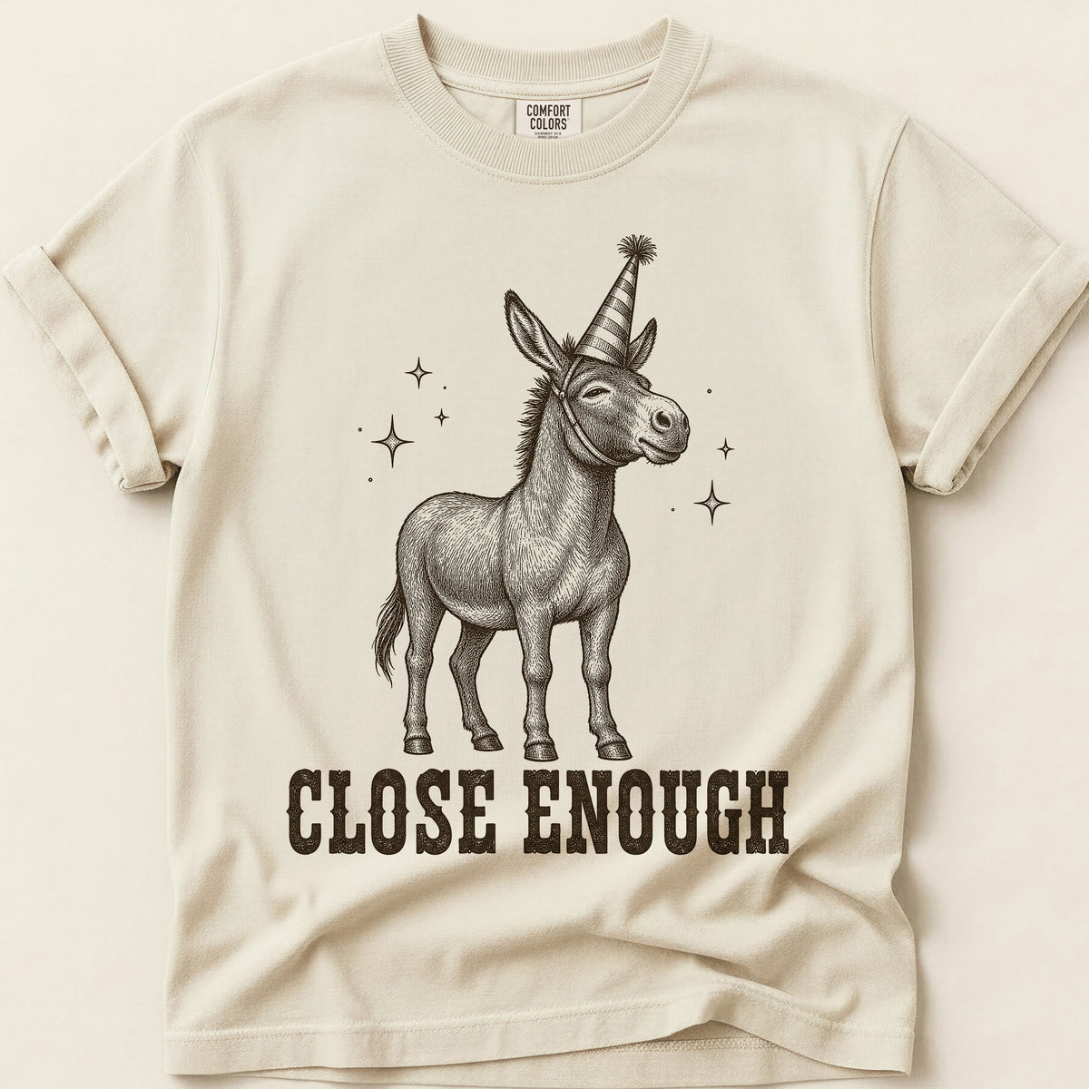 Close Enough Donkey T-Shirt on Ivory