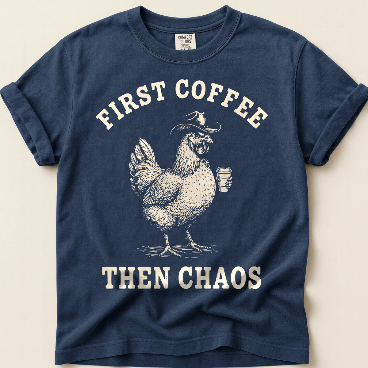 Coffee Chaos Hen on Navy