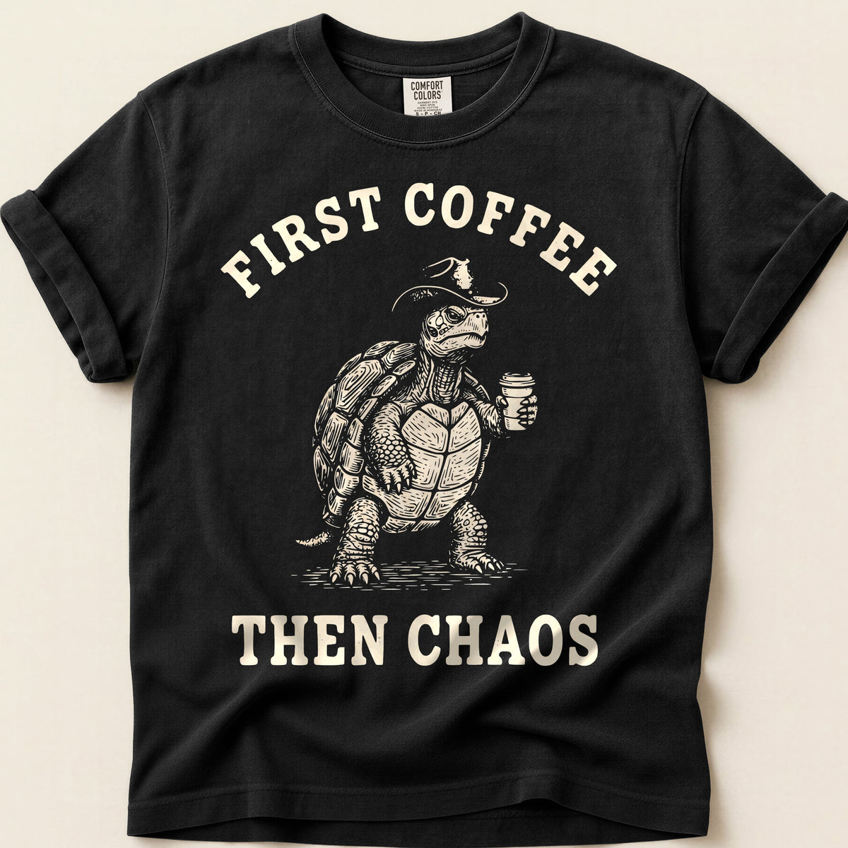 Coffee Chaos Turtle on Black