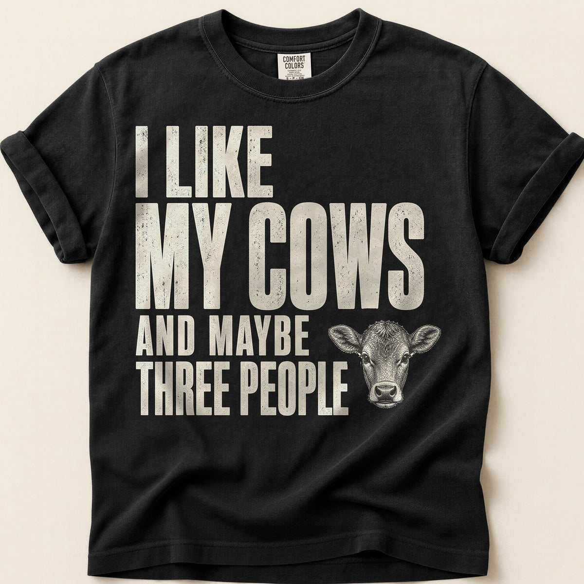Cows And Three People T-Shirt on Black
