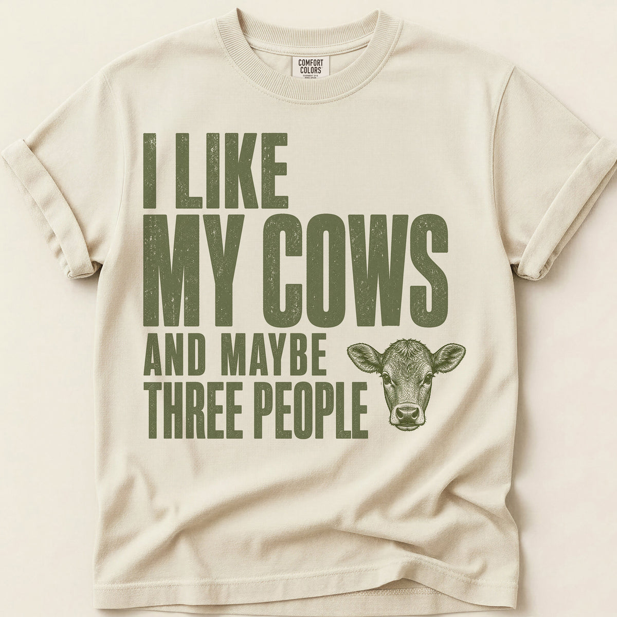 Cows And Three People T-Shirt on Ivory