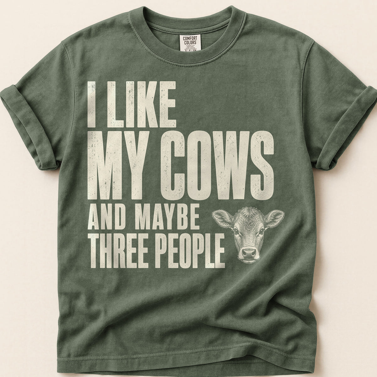 Cows And Three People T-Shirt on Moss