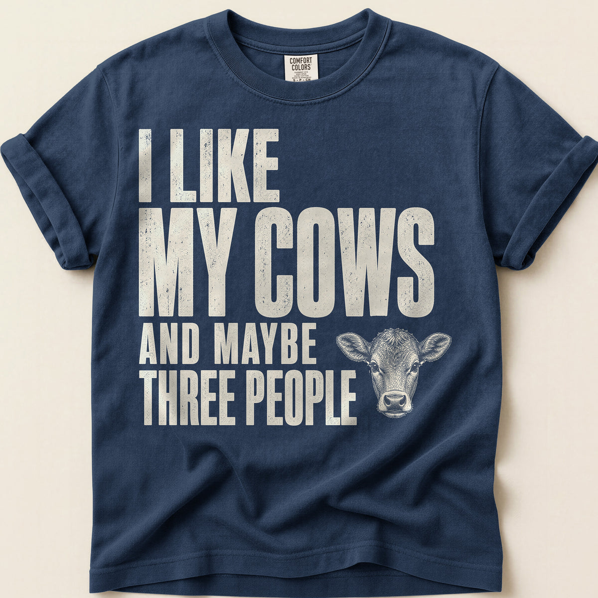 Cows And Three People T-Shirt on Navy
