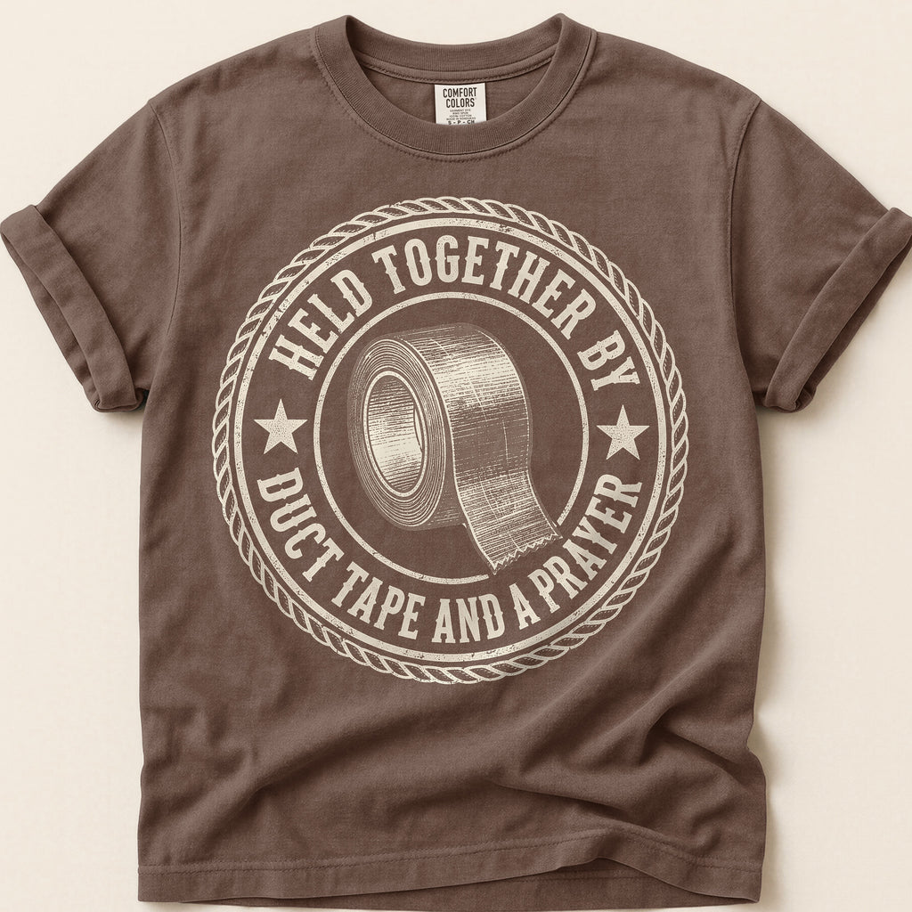 Duct Tape And A Prayer T-Shirt on Espresso
