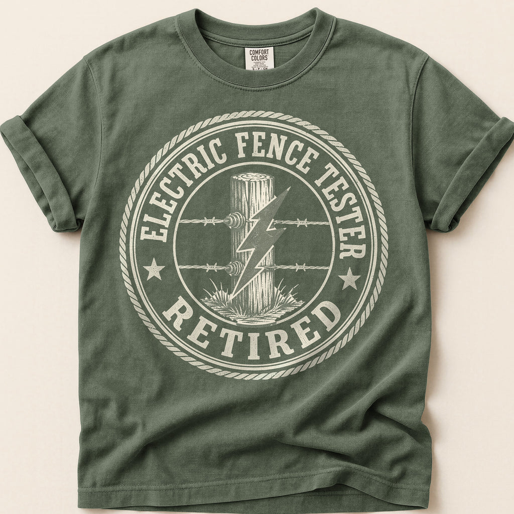Electric Fence Tester T-Shirt on Moss