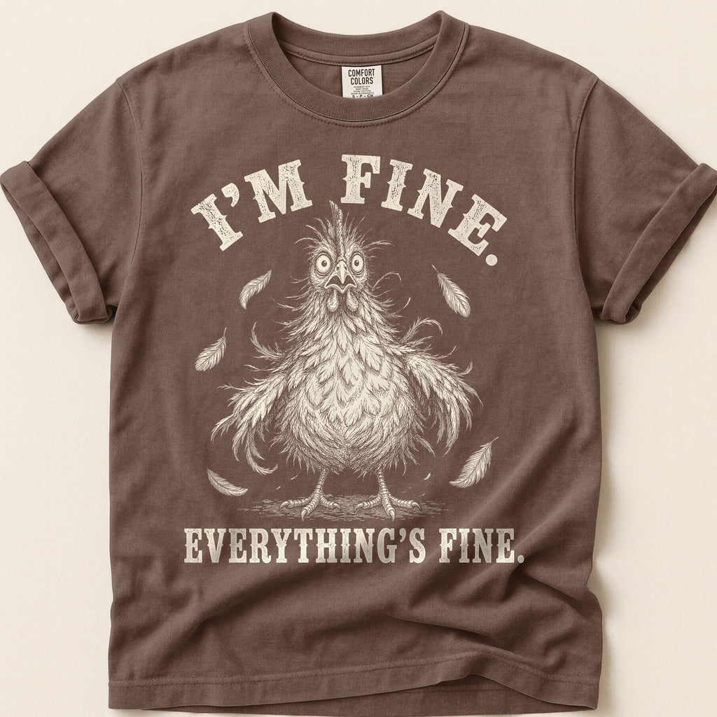 Everything's Fine Hen T-Shirt on Espresso