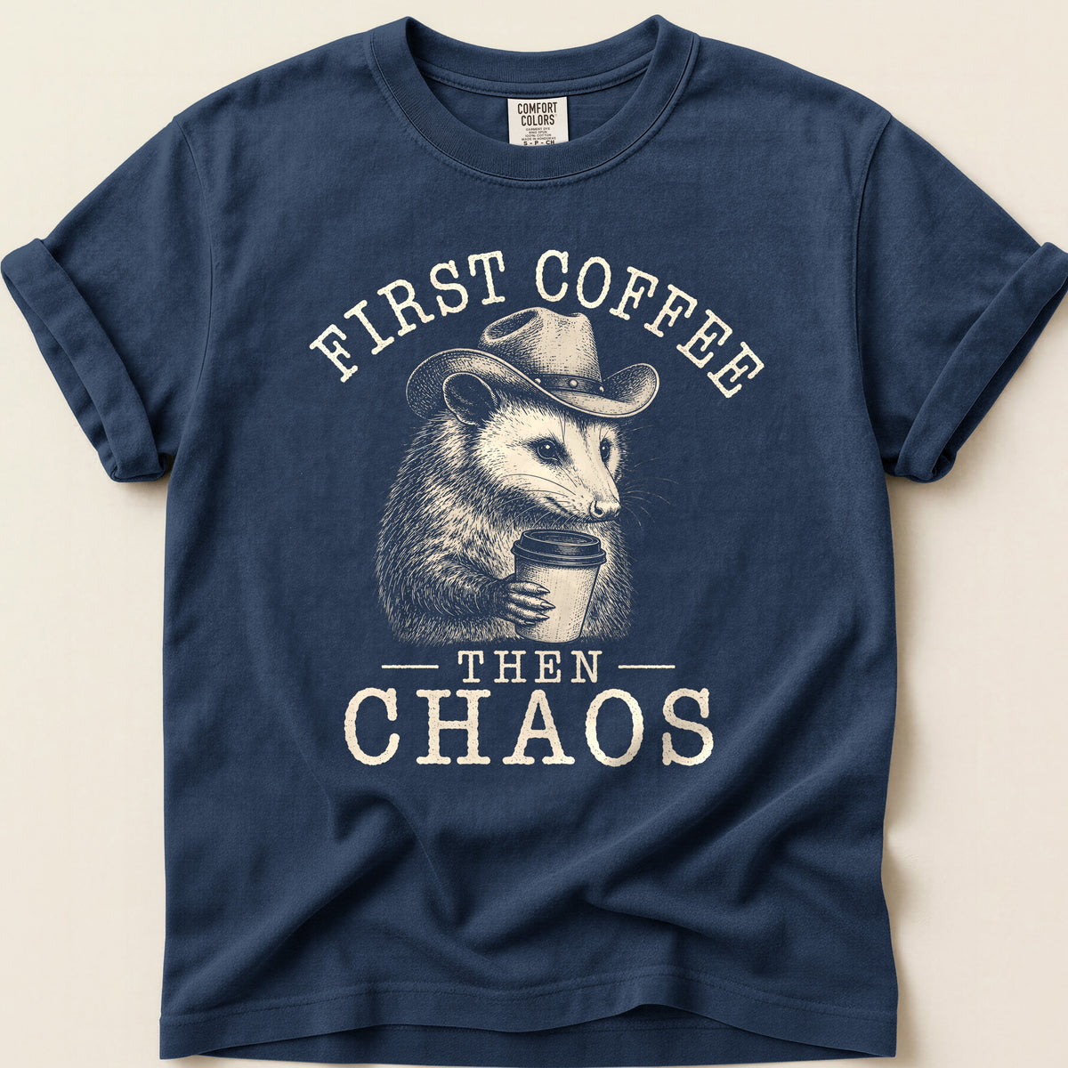 First Coffee Possum on Navy