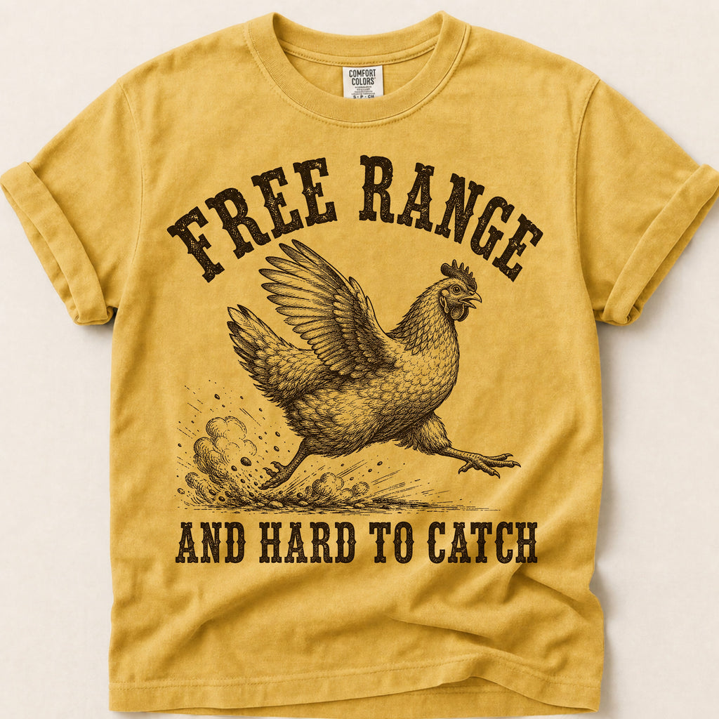 Free Range Hard To Catch T-Shirt on Mustard