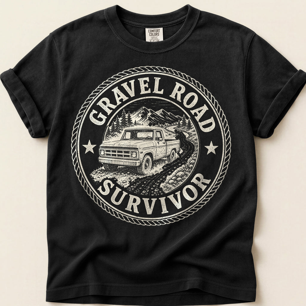 Gravel Road Survivor T-Shirt on Black