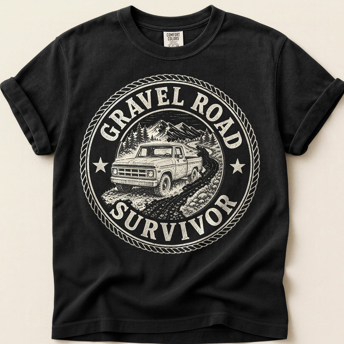 Gravel Road Survivor T-Shirt on Black
