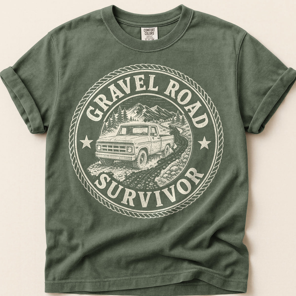 Gravel Road Survivor T-Shirt on Moss
