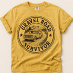 Gravel Road Survivor T-Shirt on Mustard