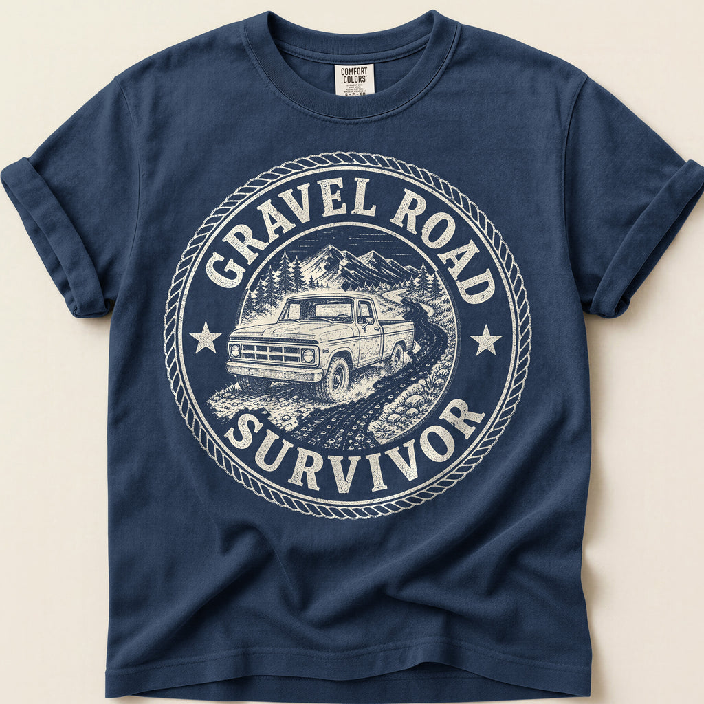 Gravel Road Survivor T-Shirt on Navy