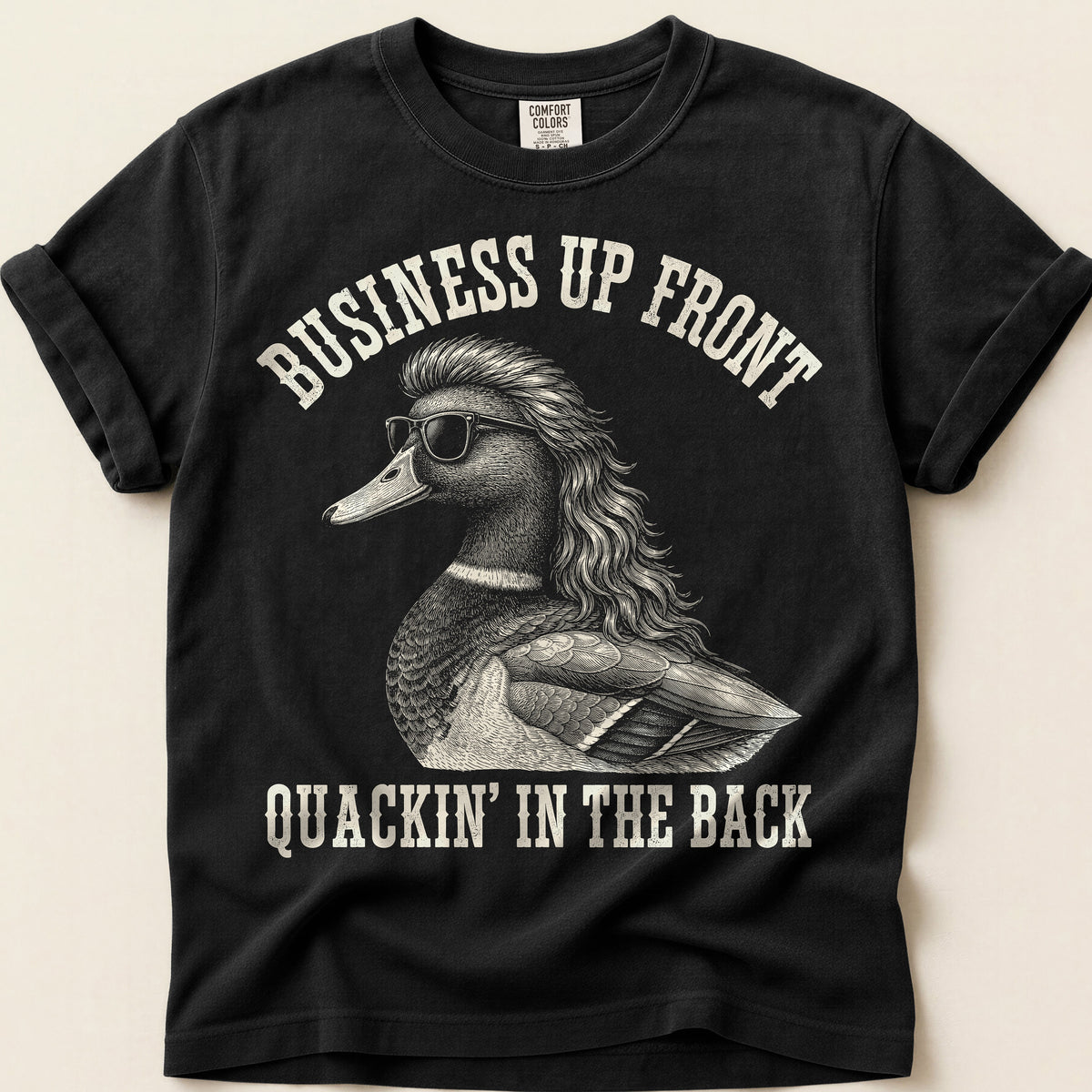 Mullet Duck T-Shirt on Black