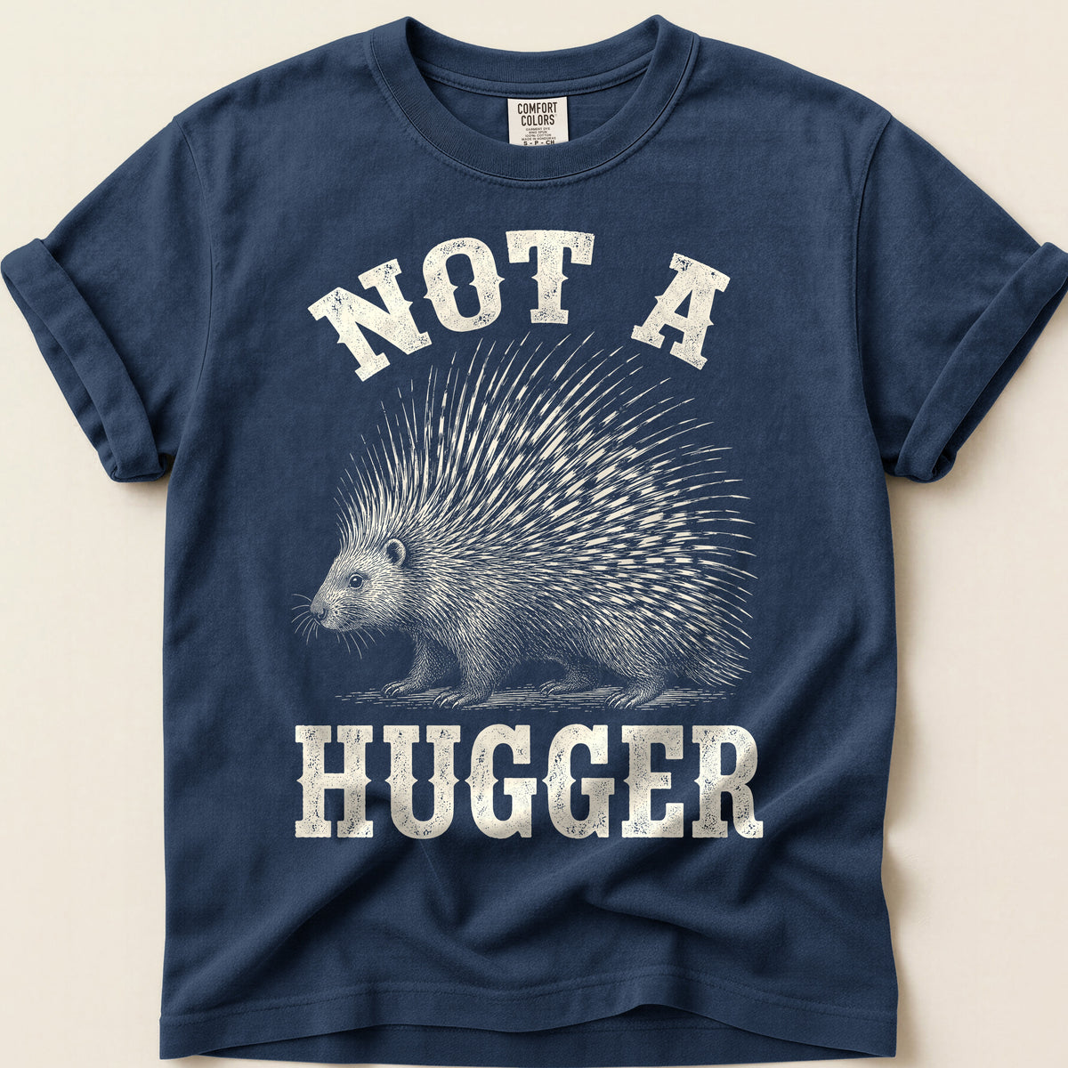 Not A Hugger Porcupine T-Shirt on Navy
