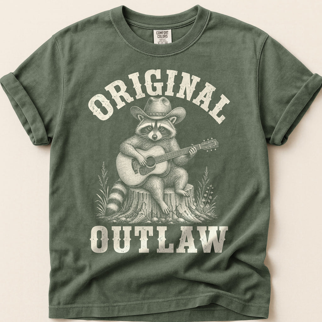 Original Outlaw Raccoon T-Shirt on Moss