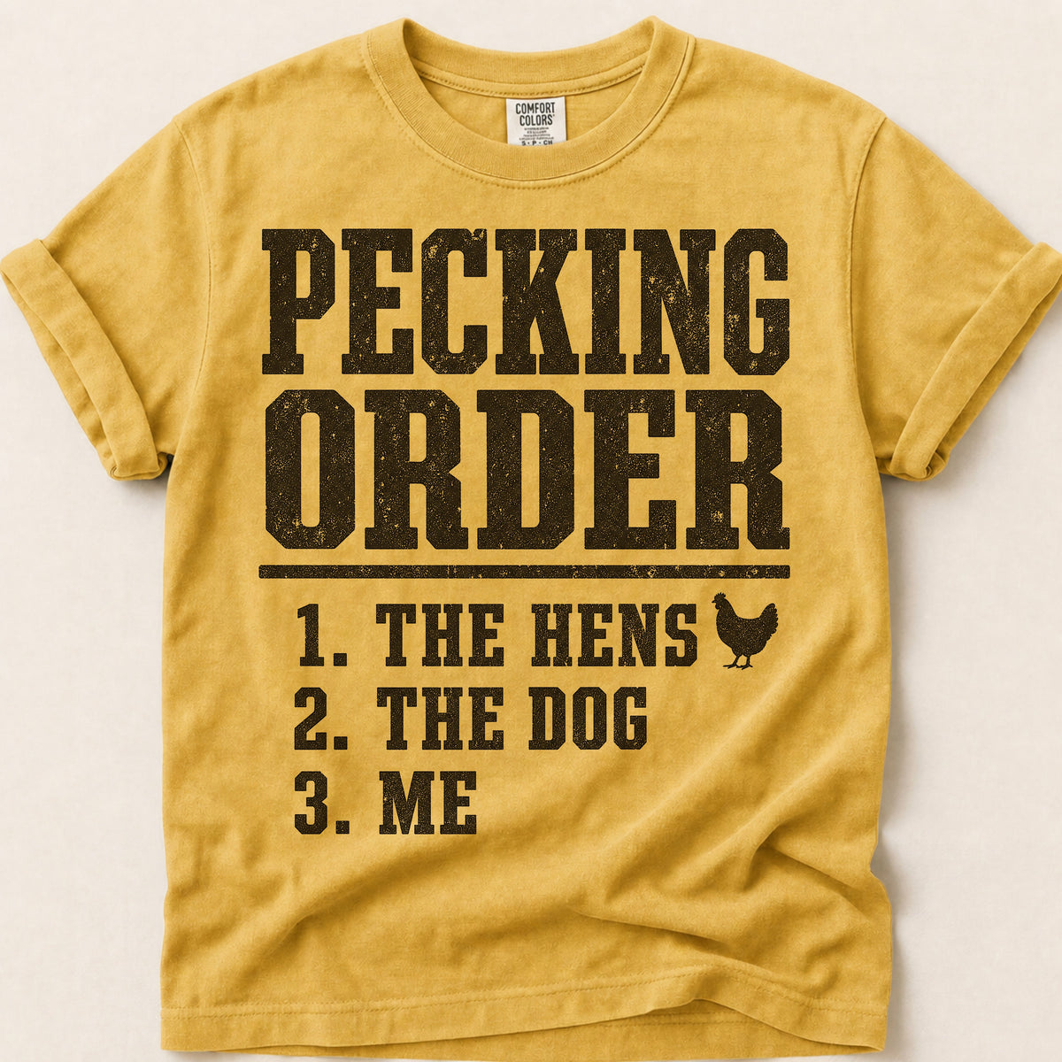 Pecking Order T-Shirt on Mustard