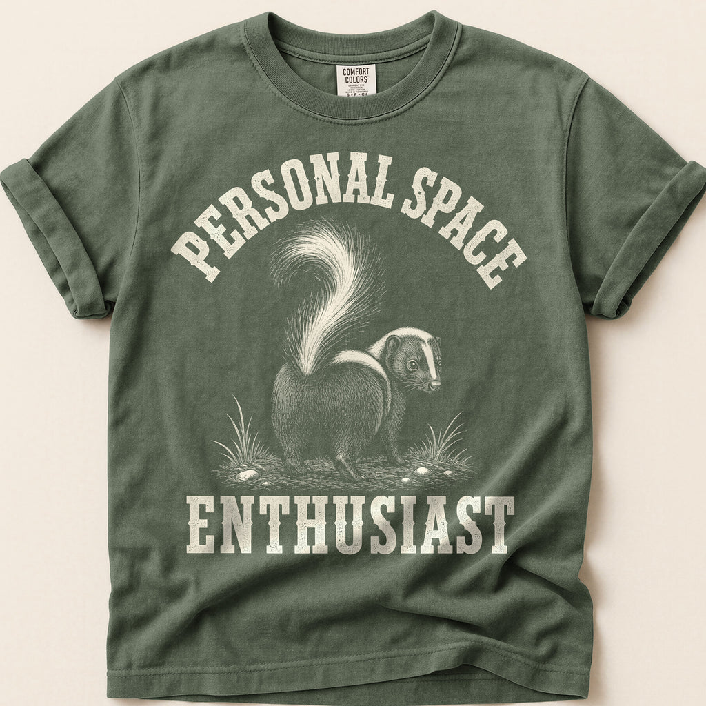 Personal Space Skunk T-Shirt on Moss
