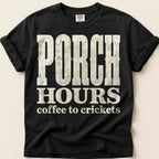 Porch Hours Crickets T-Shirt on Black