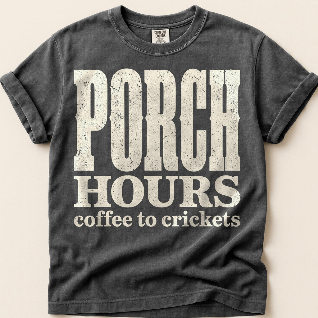 Porch Hours Crickets T-Shirt on Pepper